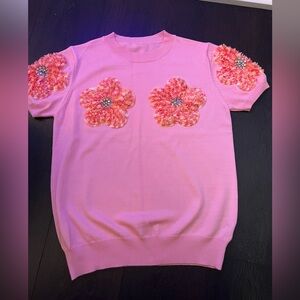 Women's Pink Floral Sweater